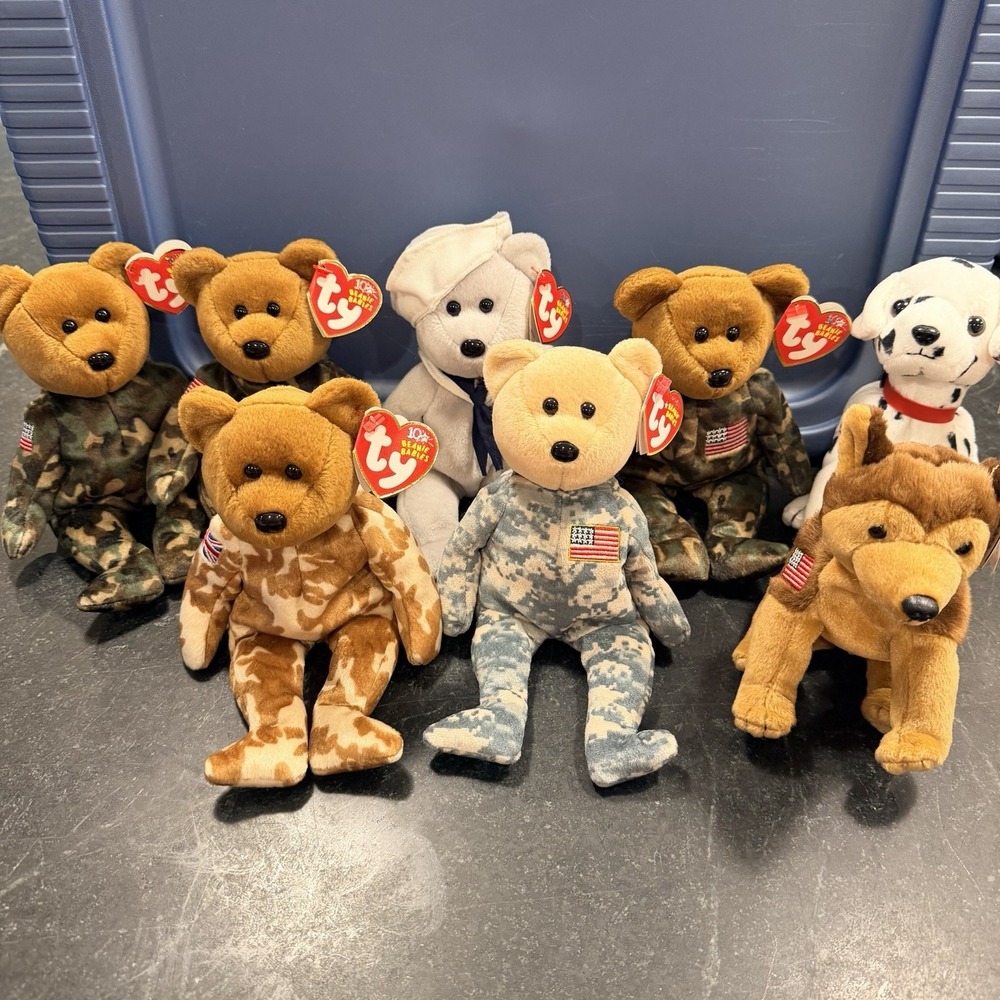Patriotic Military Hero's Ty Beanie Babies Courage Rescue Salute Ronnie Lot 8